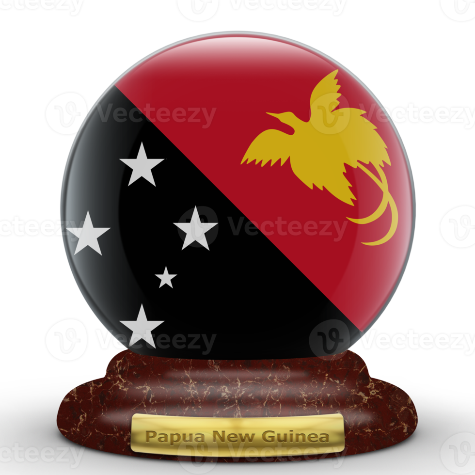 3D-Flagge von Papua-Neuguinea auf einem Globus-Hintergrund. png