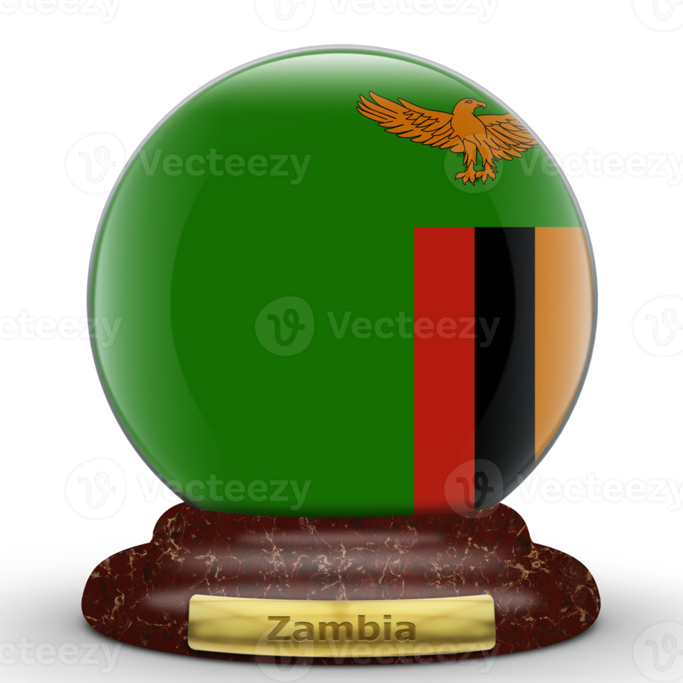 3D Flag of Zambia on a globe background. png