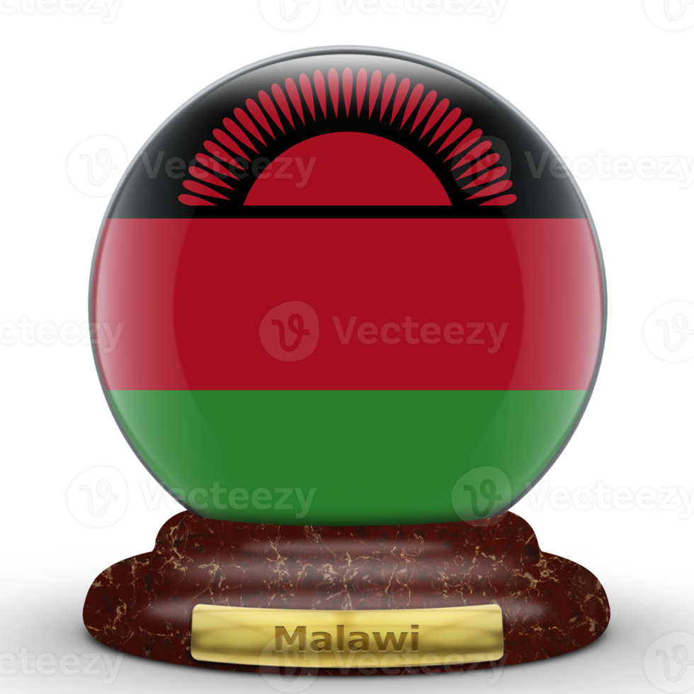 3D Flag of Malawi on a globe background. png