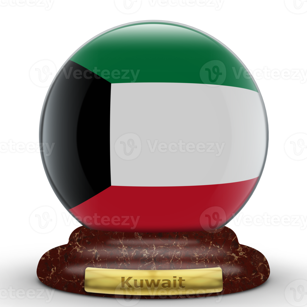 3D Flag of Kuwait on globe background. png