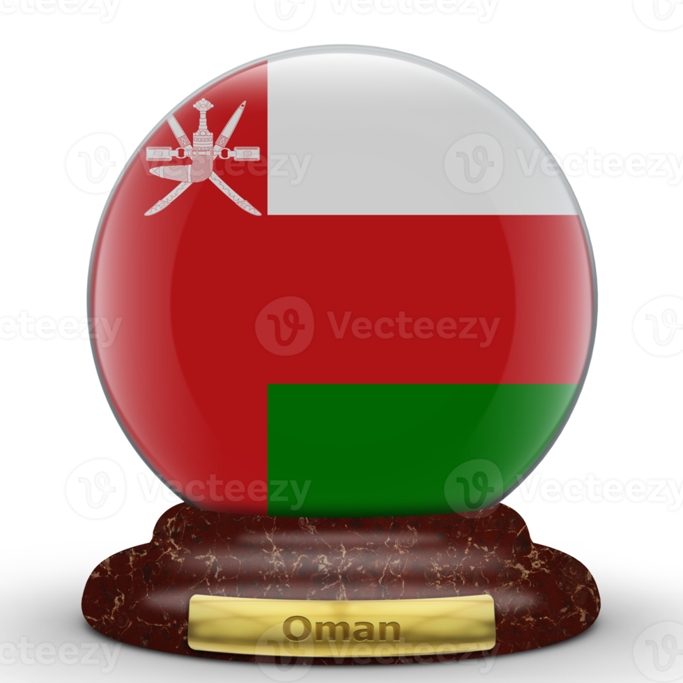 3d vlag van Oman Aan een wereldbol achtergrond. png