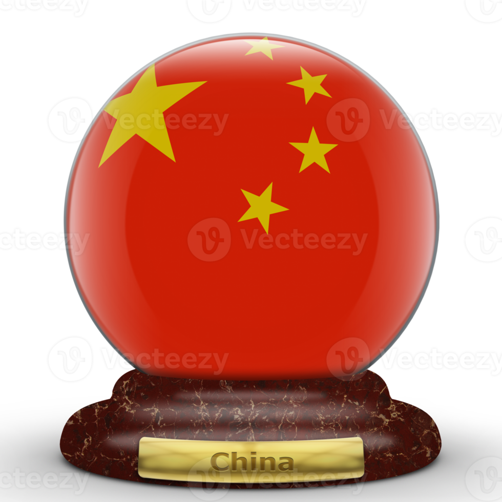 3D Flag of China on globe background. png