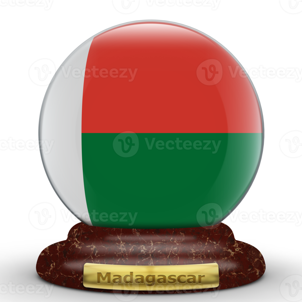 3D Flag of Madagascar on globe background. png