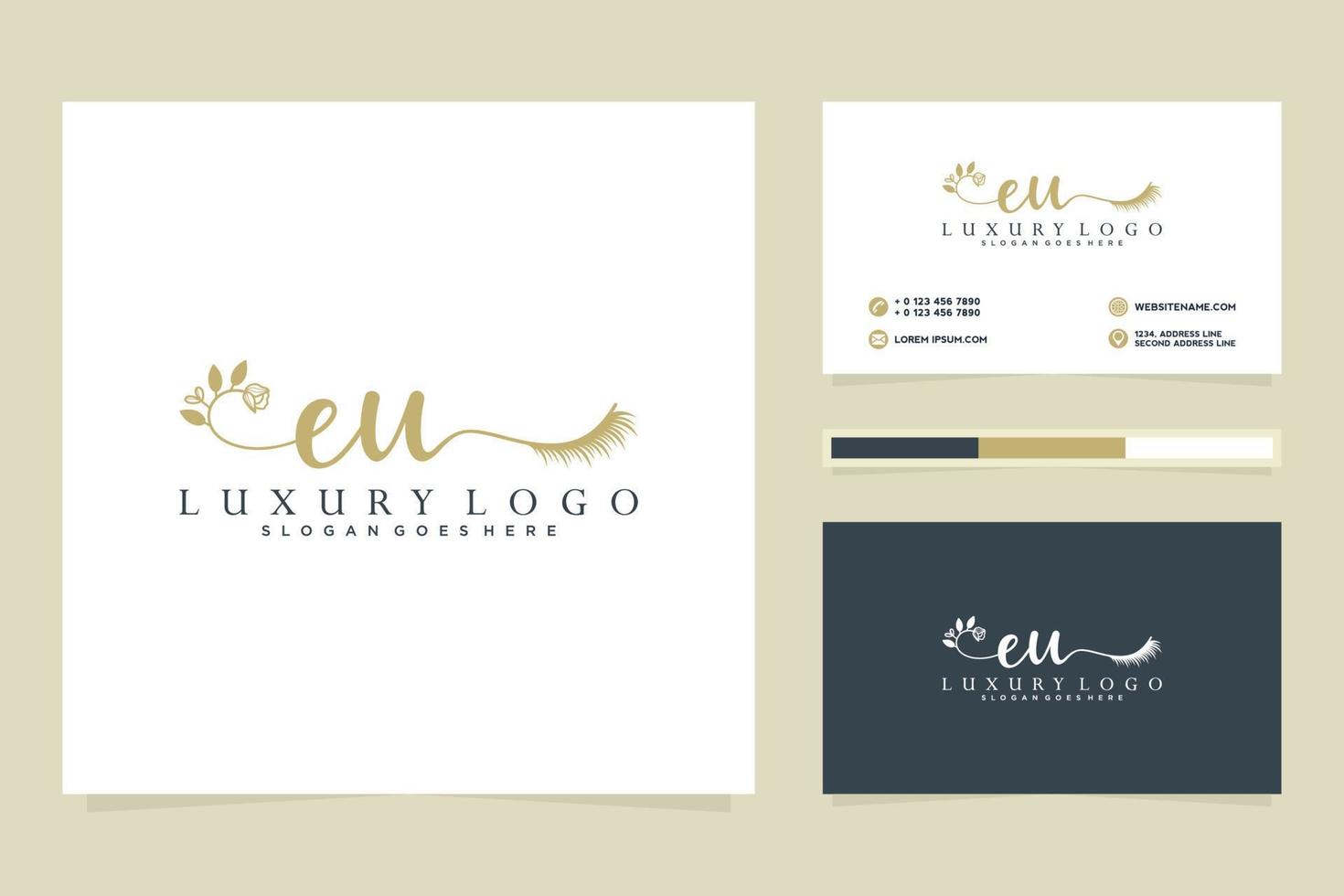 colecciones iniciales de logotipos femeninos de la ue y vector premium de plantilla de tarjeta de visita