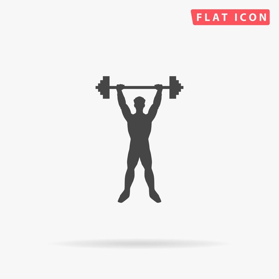 Strong man. Simple flat black symbol with shadow on white background. Vector illustration pictogram