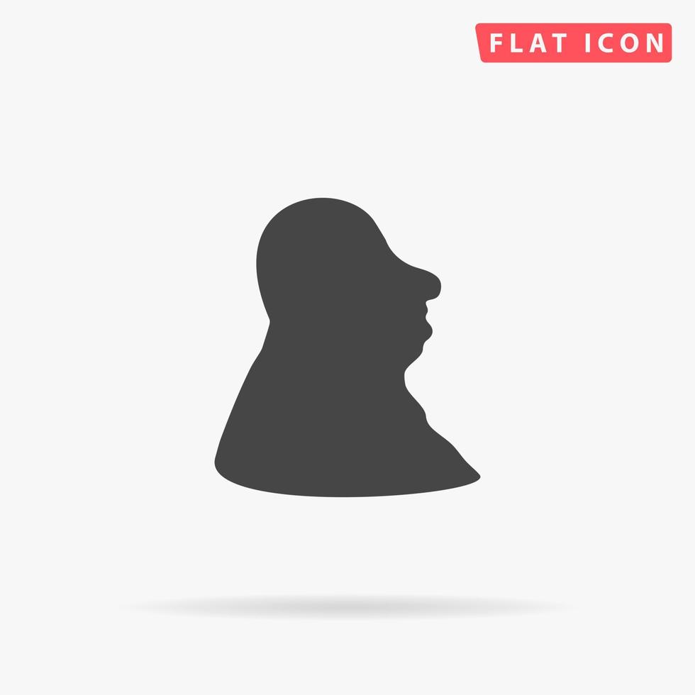 Full face fat man. Simple flat black symbol with shadow on white background. Vector illustration pictogram