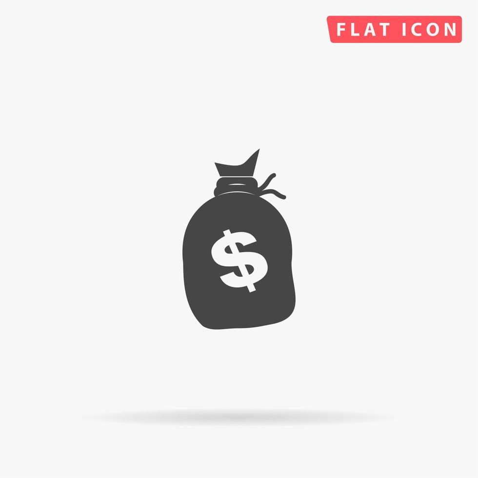 Sack of dollars. Simple flat black symbol with shadow on white background. Vector illustration pictogram