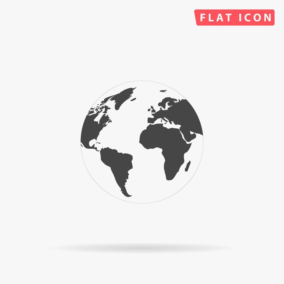 Pictograph of globe. Simple flat black symbol with shadow on white background. Vector illustration pictogram