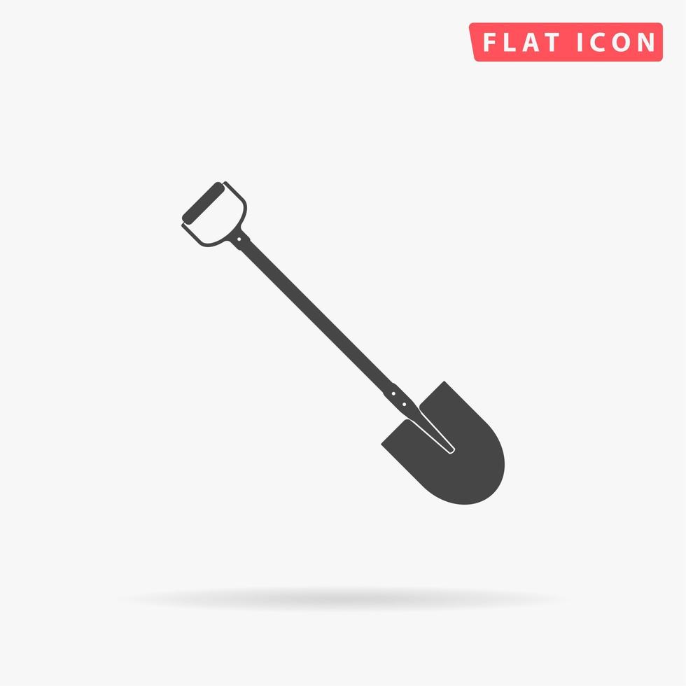 Shovel. Simple flat black symbol with shadow on white background. Vector illustration pictogram