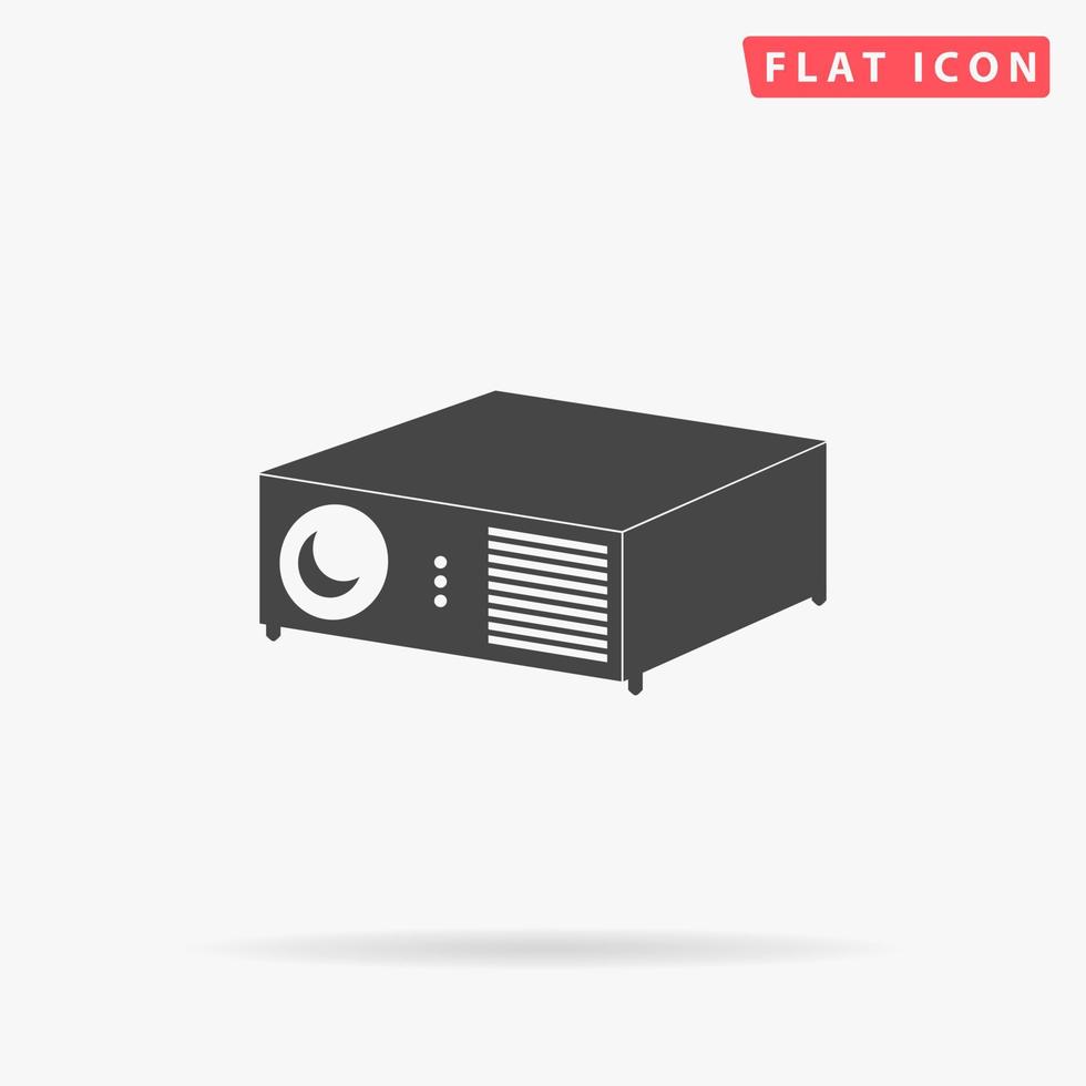 Projector. Simple flat black symbol with shadow on white background. Vector illustration pictogram