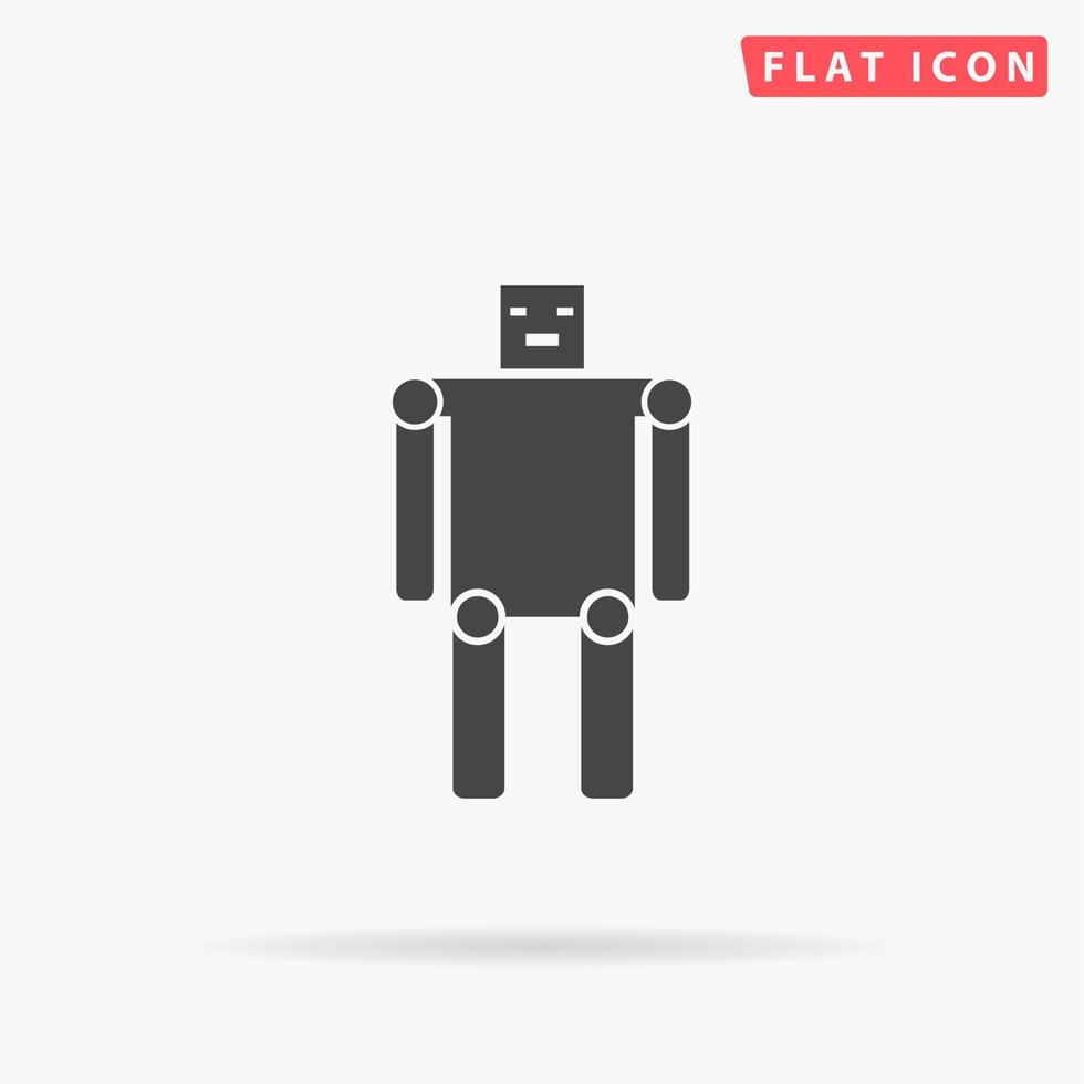 robot divertido simple símbolo negro plano con sombra sobre fondo blanco. pictograma de ilustración vectorial vector