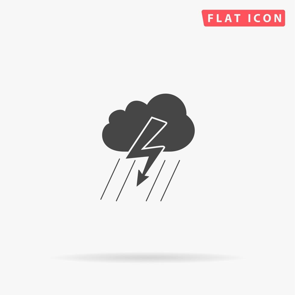 Cloud thunderstorm lightning rain. Simple flat black symbol with shadow on white background. Vector illustration pictogram