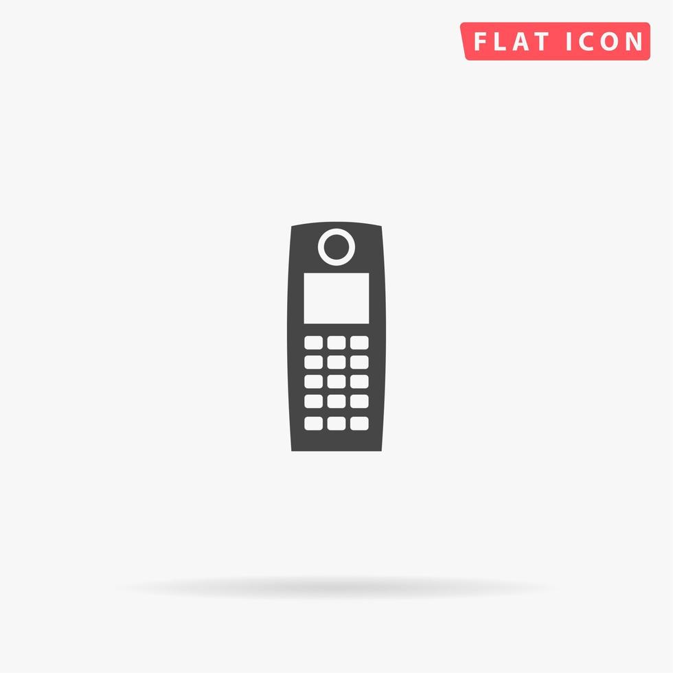 Retro mobile phone. Simple flat black symbol with shadow on white background. Vector illustration pictogram