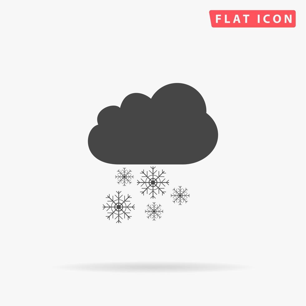 Cloud and snowflakes. Simple flat black symbol with shadow on white background. Vector illustration pictogram