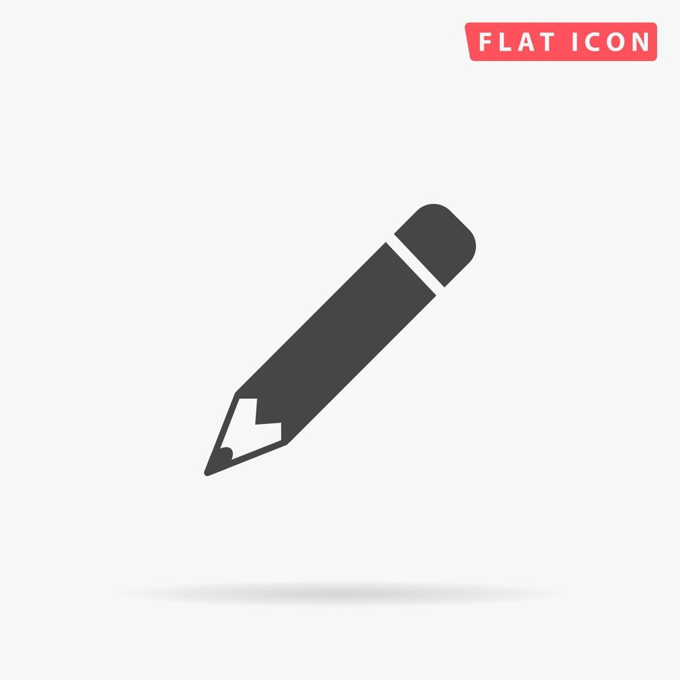 Pencil. Simple flat black symbol with shadow on white background. Vector illustration pictogram