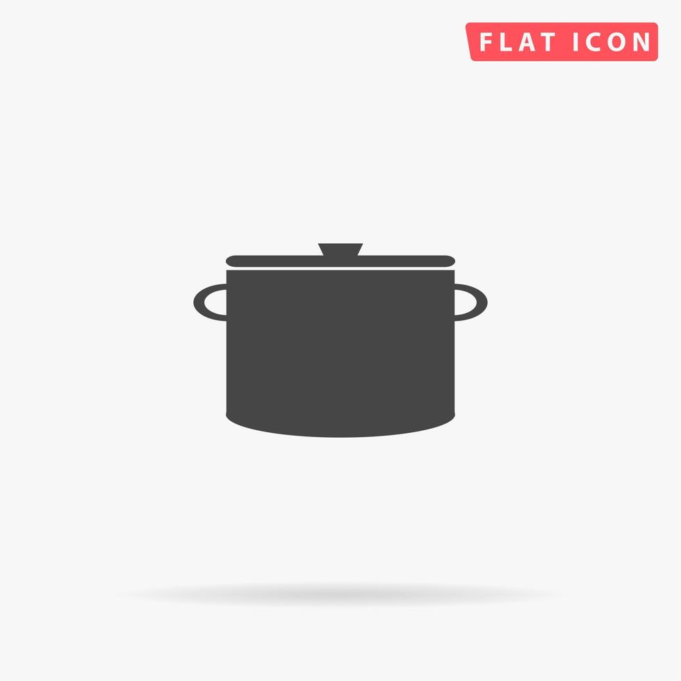 sartén de cocina simple símbolo negro plano con sombra sobre fondo blanco. pictograma de ilustración vectorial vector