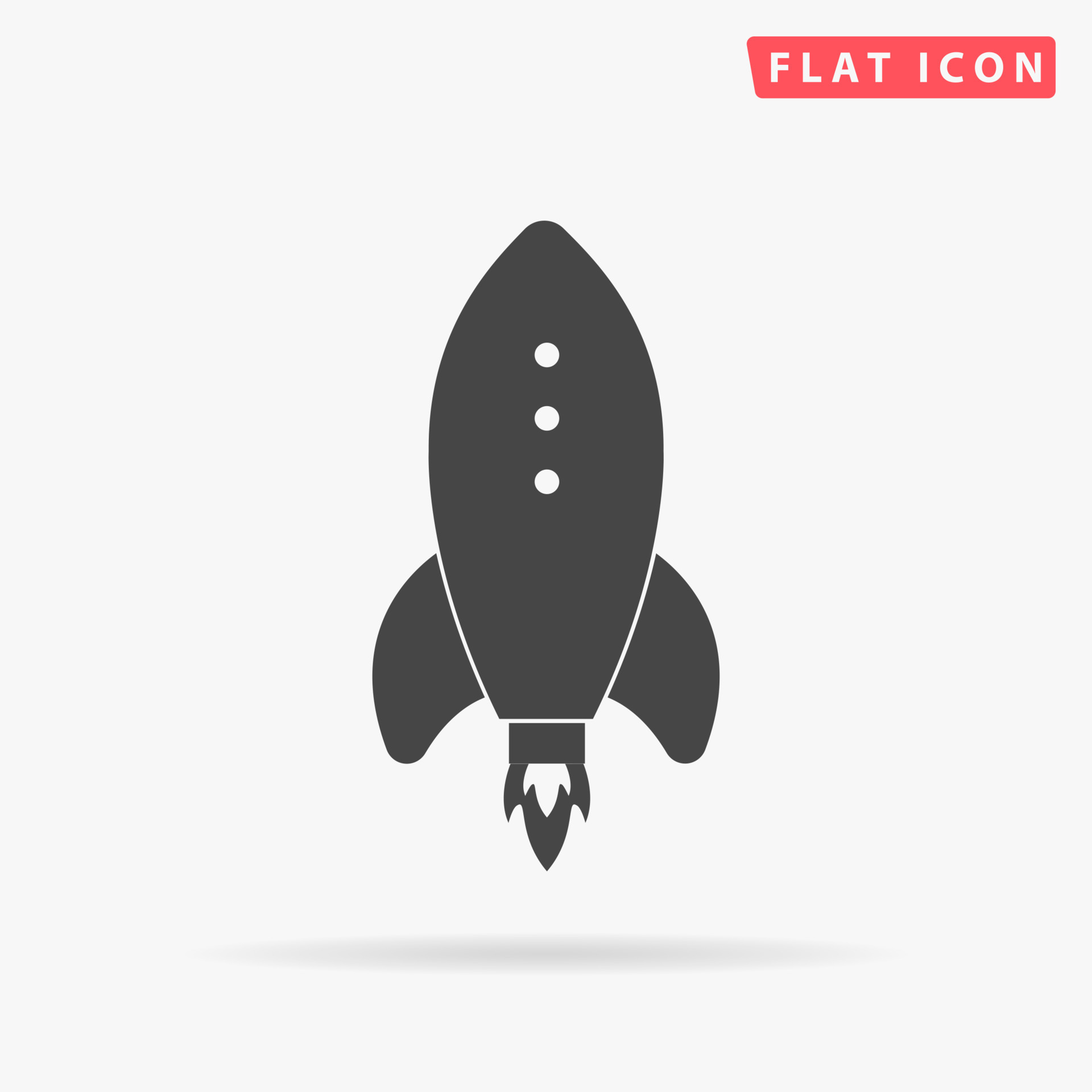 Rocket. Simple flat black symbol with shadow on white background