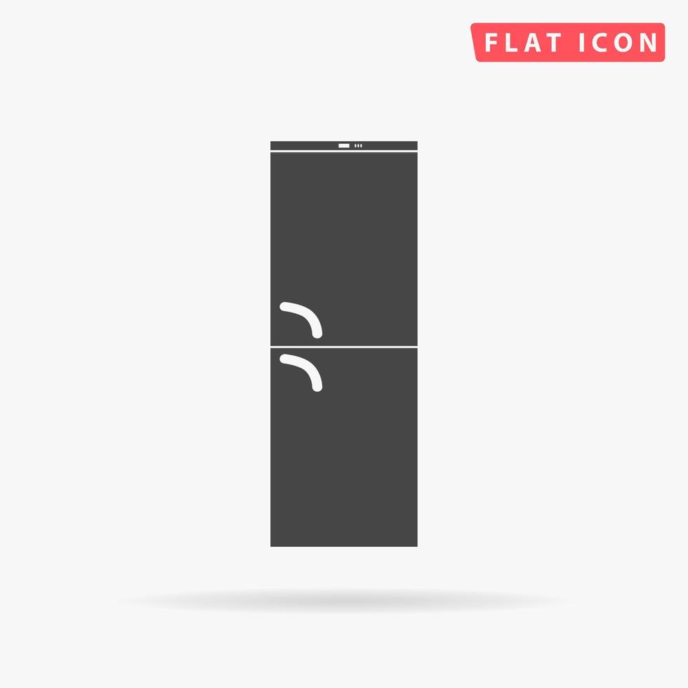 Refrigerator. Simple flat black symbol with shadow on white background. Vector illustration pictogram