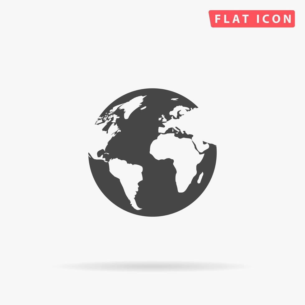 Globe earth. Simple flat black symbol with shadow on white background. Vector illustration pictogram