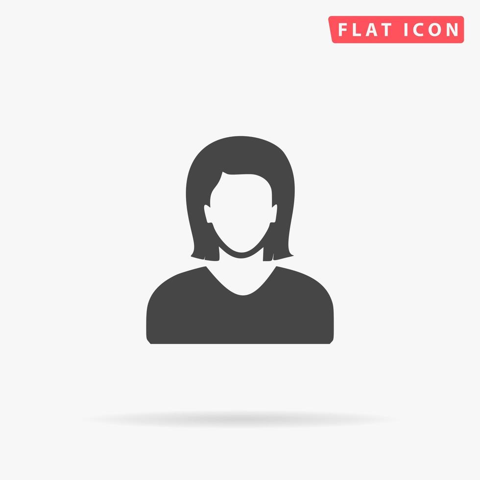 foto de perfil de avatar de mujer. simple símbolo negro plano con sombra sobre fondo blanco. pictograma de ilustración vectorial vector