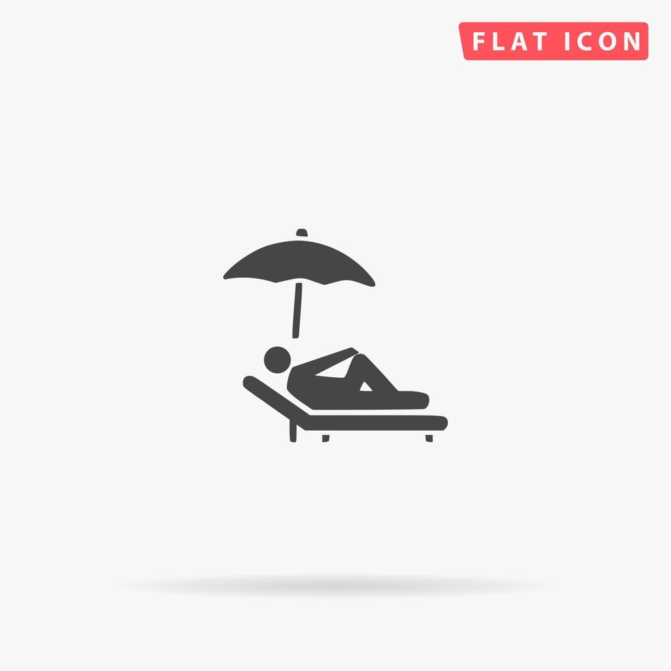 Simple Relax under an umbrella on a lounger. Simple flat black symbol with shadow on white background. Vector illustration pictogram