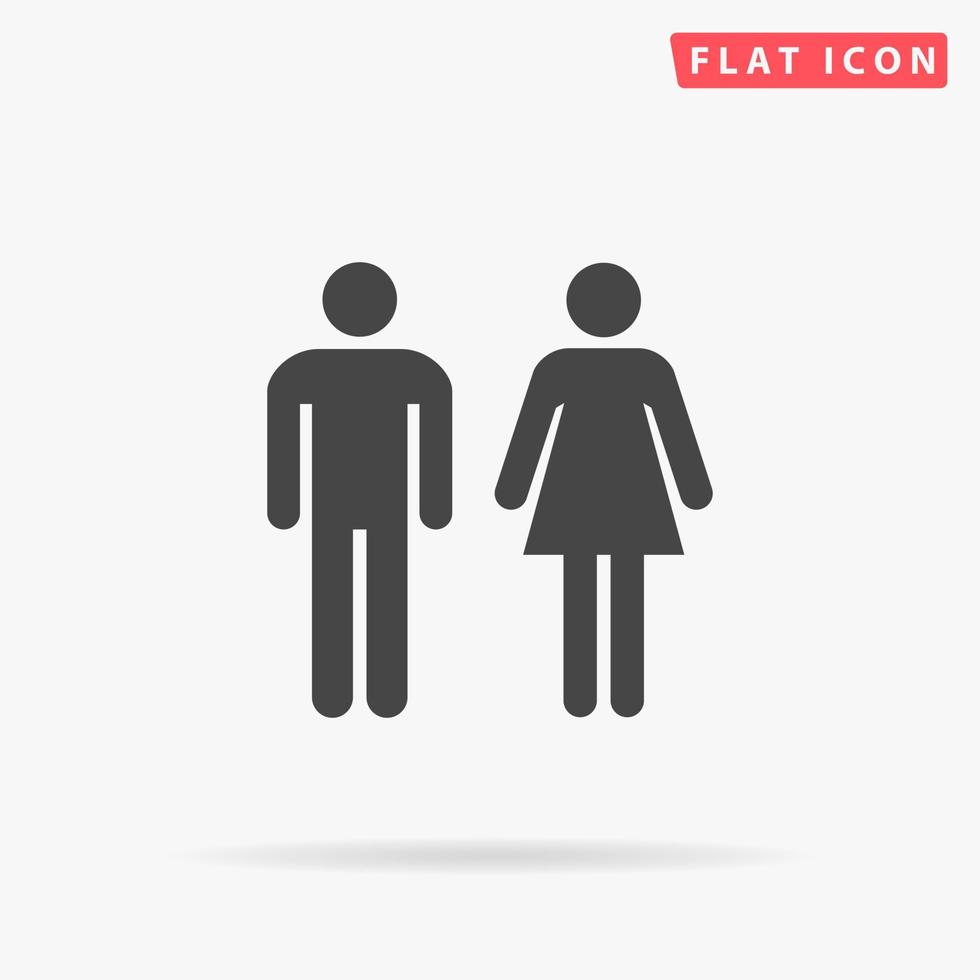 Man and woman - toilet, restroom. Simple flat black symbol with shadow on white background. Vector illustration pictogram