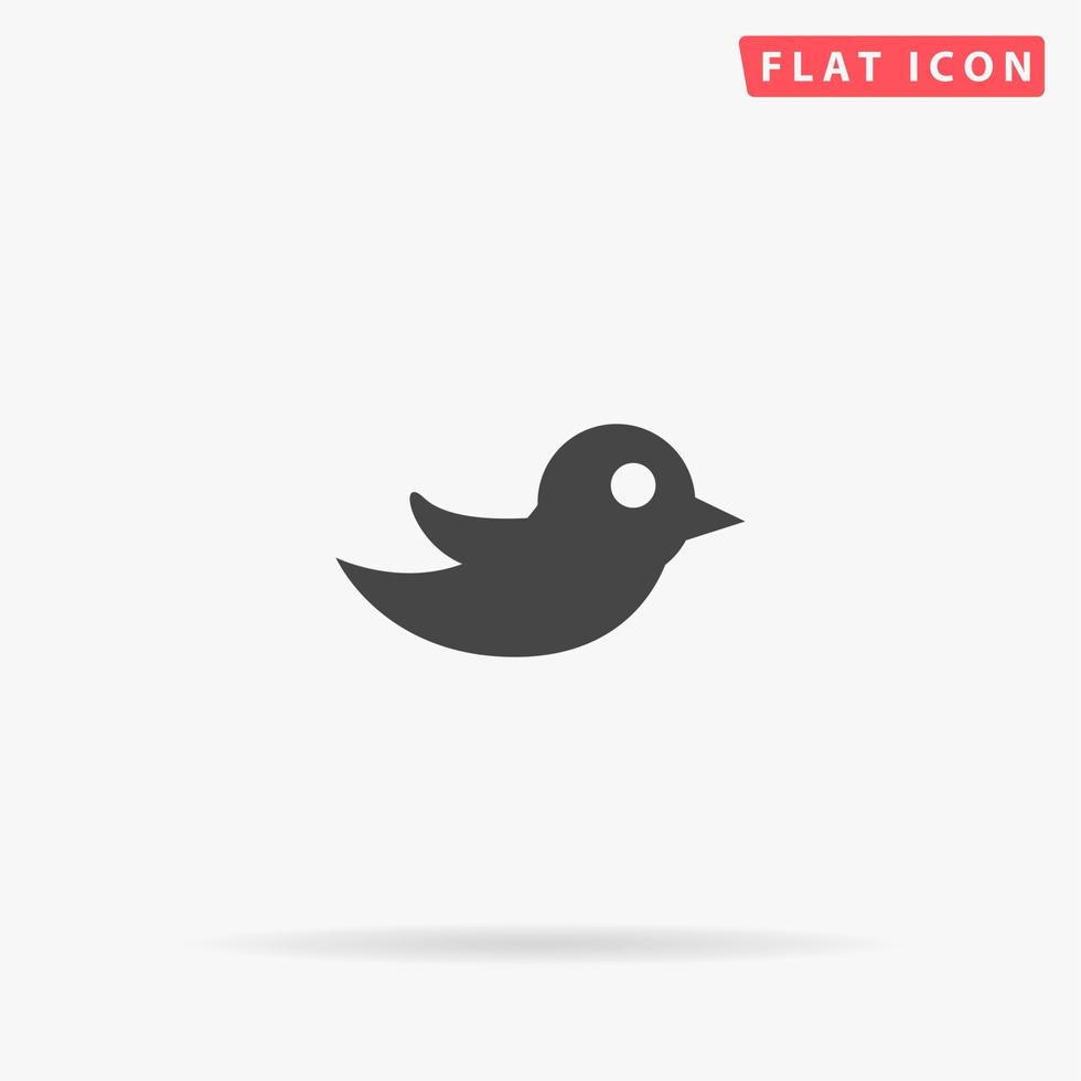 Bird. Simple flat black symbol with shadow on white background. Vector illustration pictogram