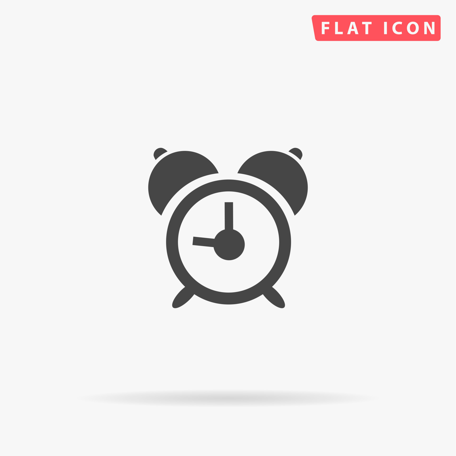 Alarm clock. Simple flat black symbol with shadow on white background
