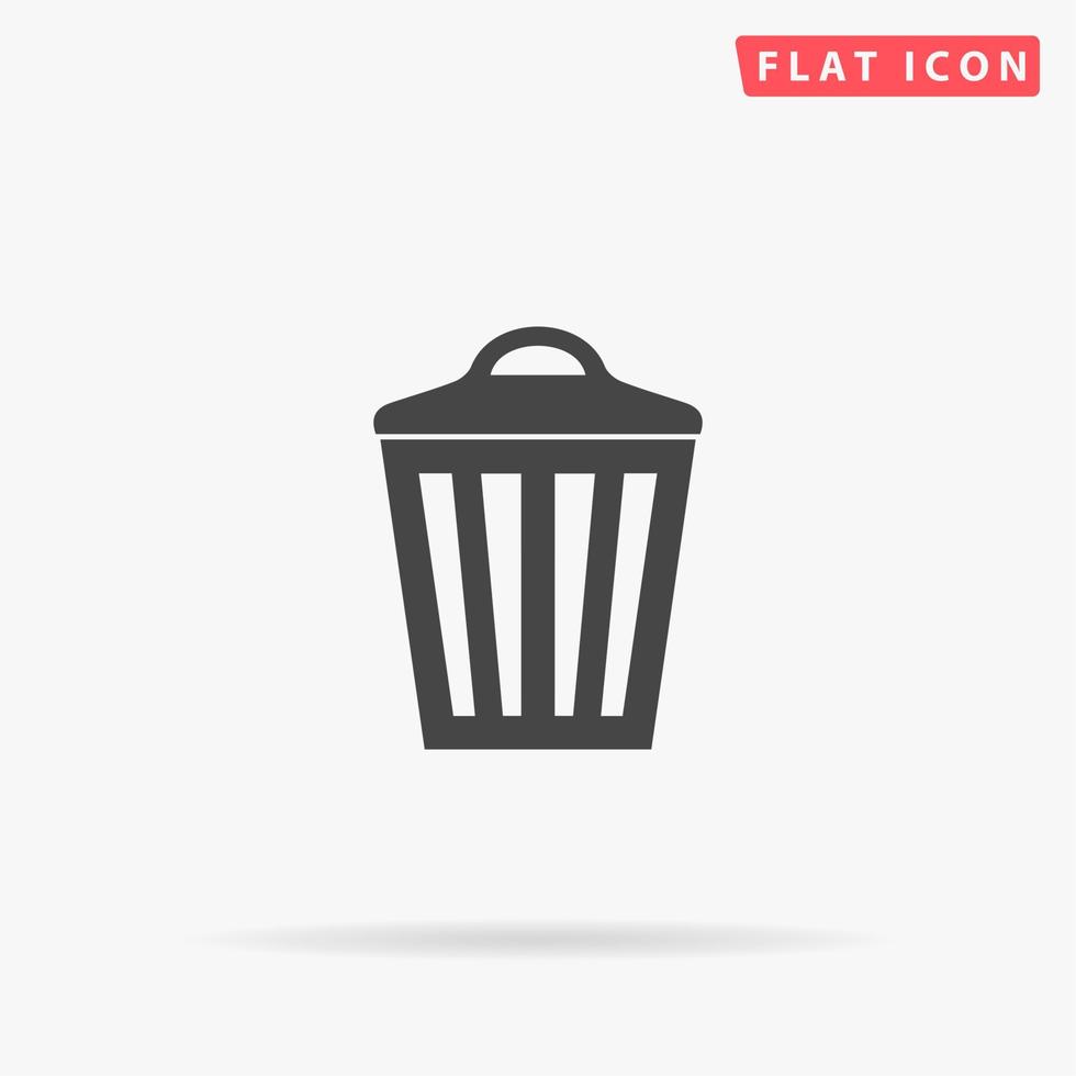 Trash can. Simple flat black symbol with shadow on white background. Vector illustration pictogram