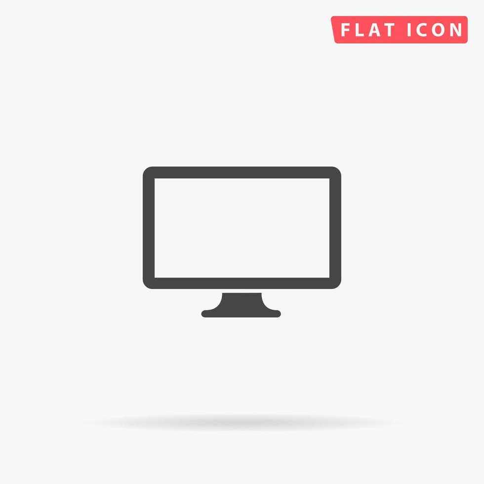Simple monitor. Simple flat black symbol with shadow on white background. Vector illustration pictogram