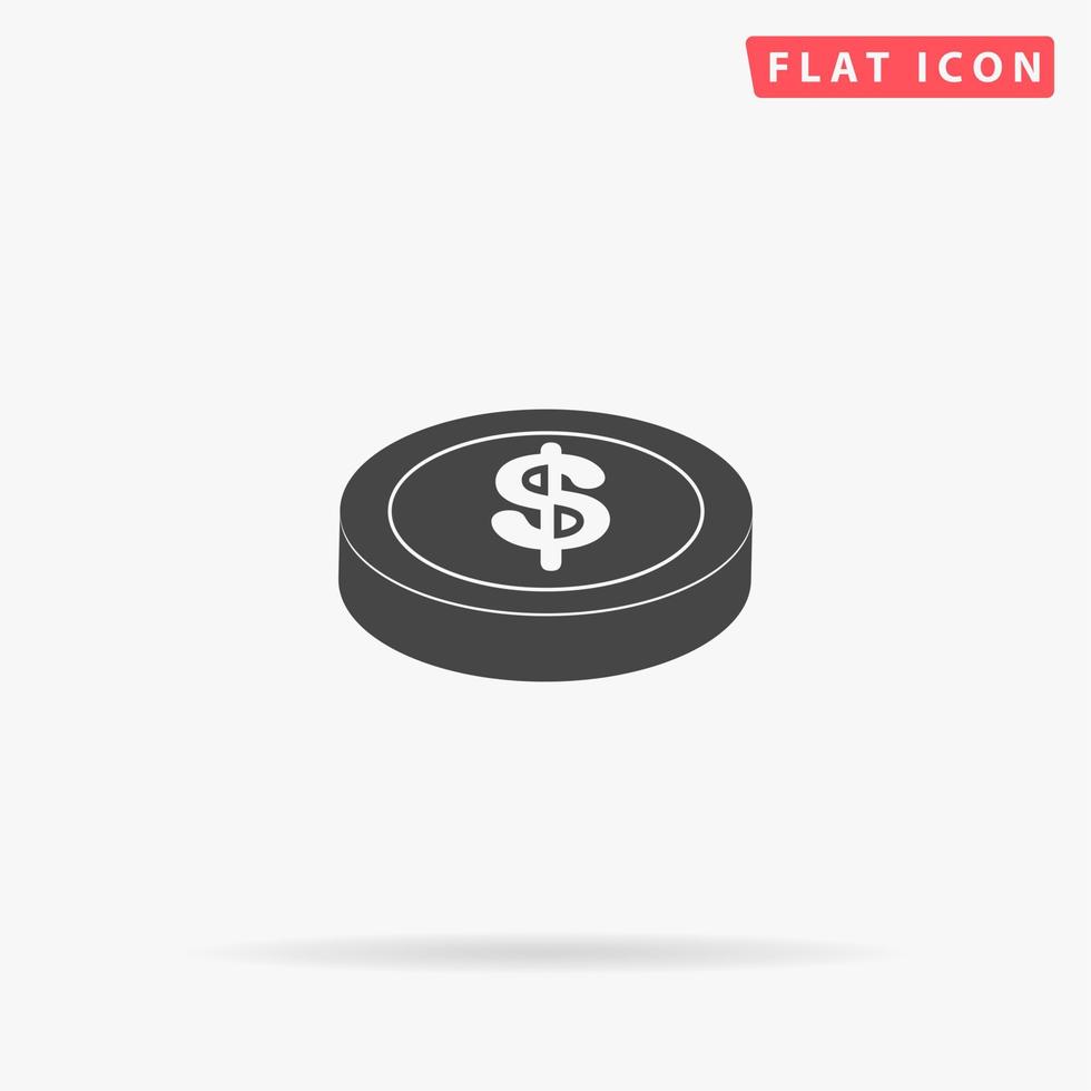 Casino chip. Simple flat black symbol with shadow on white background. Vector illustration pictogram