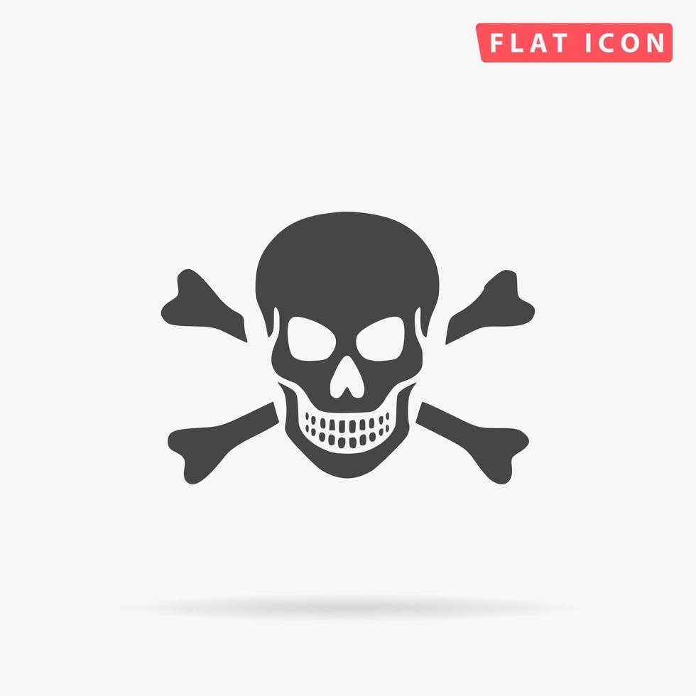 Skull and crossbones. Simple flat black symbol with shadow on white background. Vector illustration pictogram