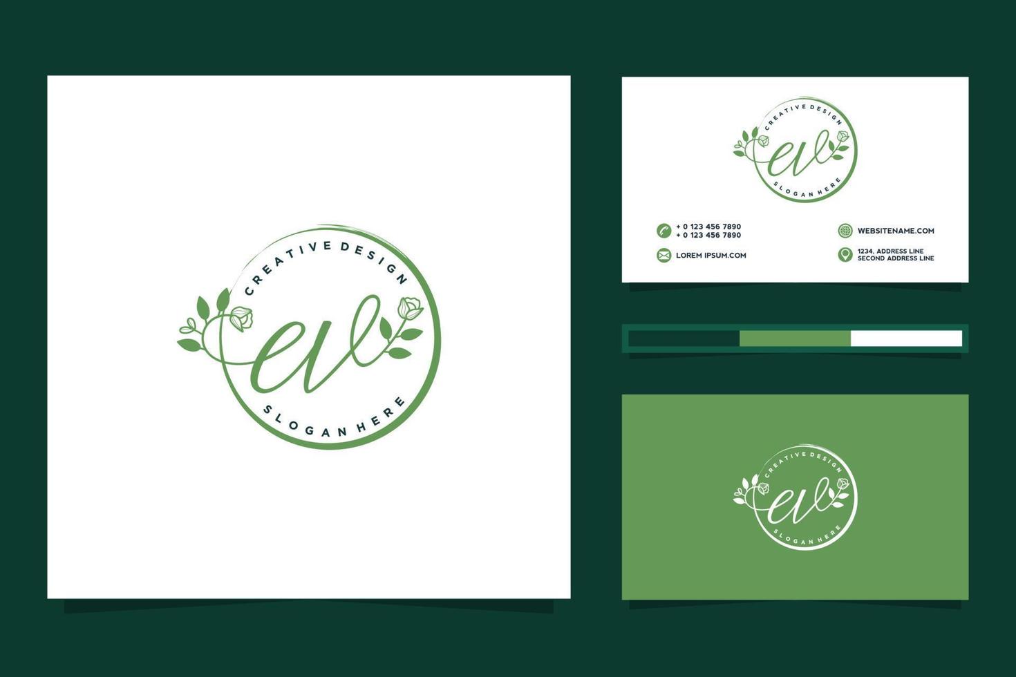 colecciones iniciales de logotipos femeninos ev y vector premium de plantilla de tarjeta de visita