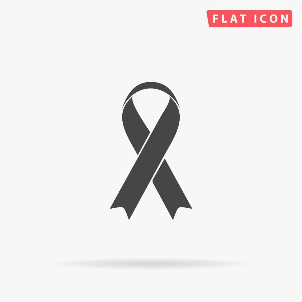 Ribbon aids symbol. Simple flat black symbol with shadow on white background. Vector illustration pictogram