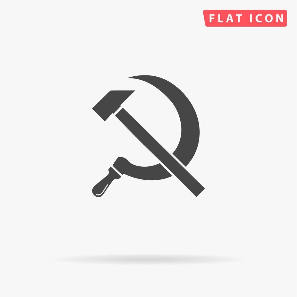 Hammer and sickle. Simple flat black symbol with shadow on white background. Vector illustration pictogram