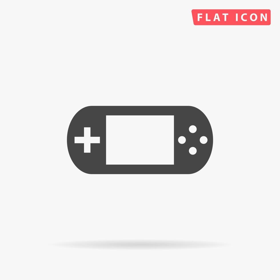 Handheld game console. Simple flat black symbol with shadow on white background. Vector illustration pictogram