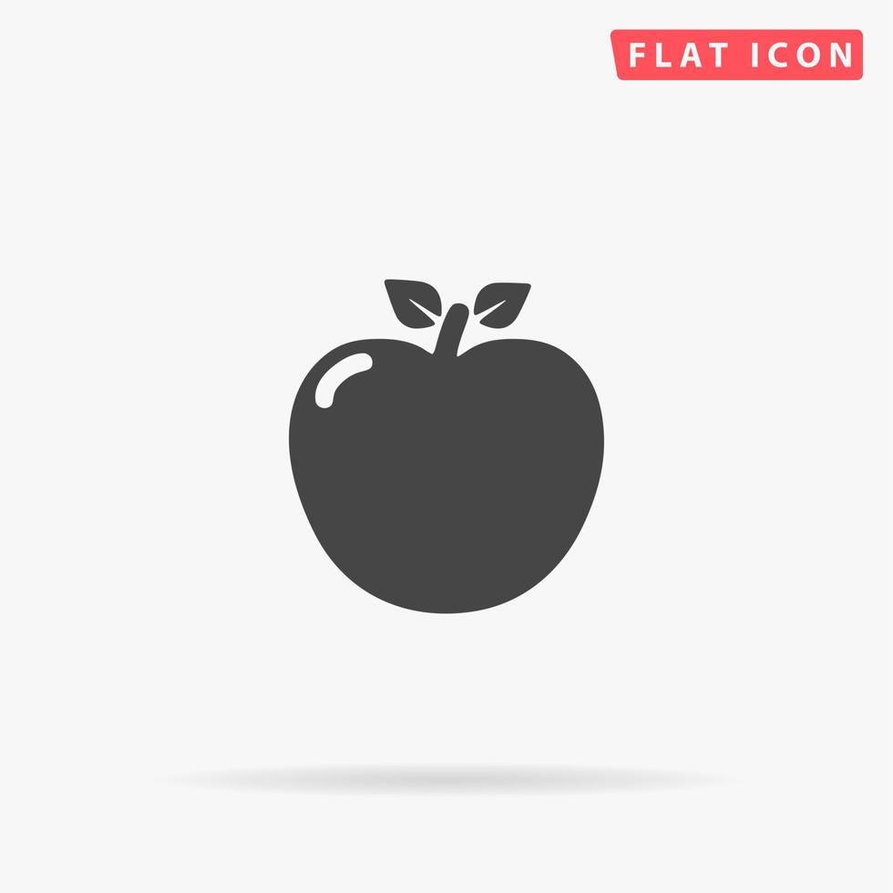 manzana. simple símbolo negro plano con sombra sobre fondo blanco. pictograma de ilustración vectorial vector