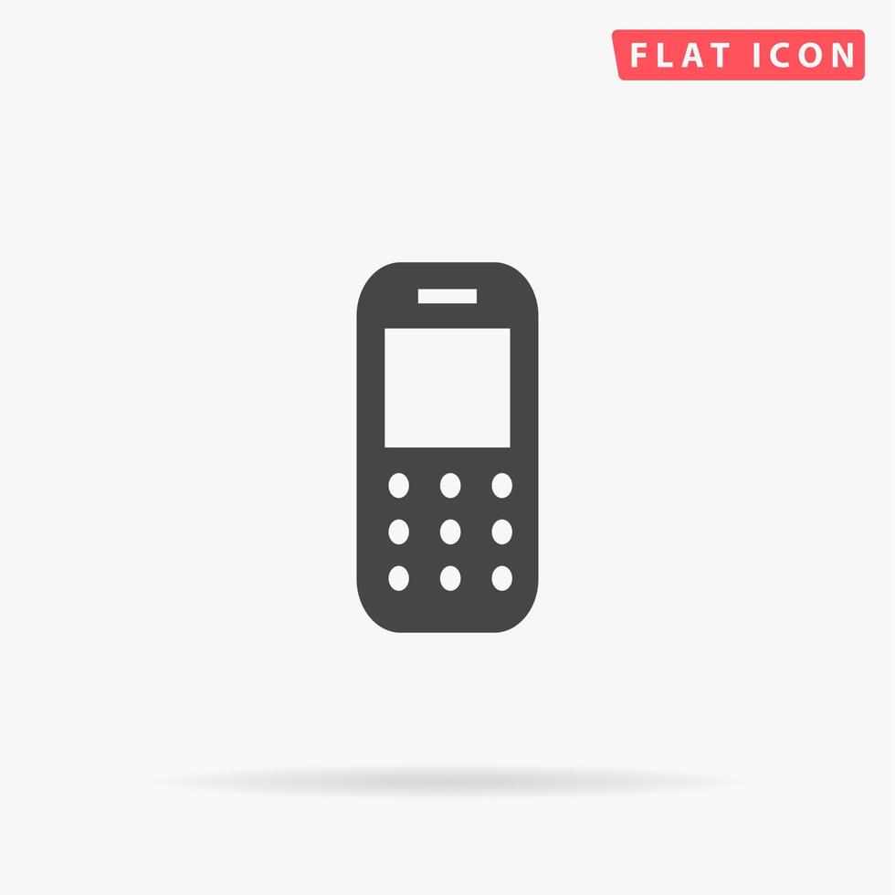 Mobile phone. Simple flat black symbol with shadow on white background. Vector illustration pictogram