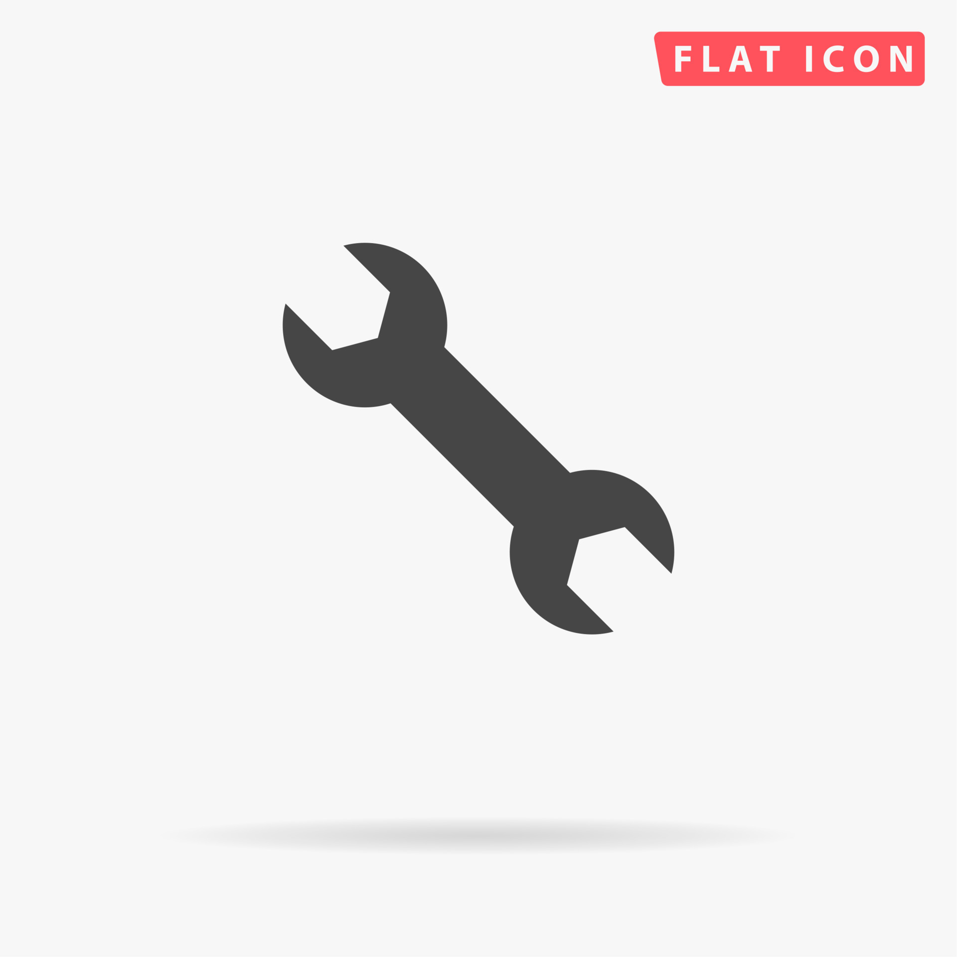 Spanner. Simple flat black symbol with shadow on white background