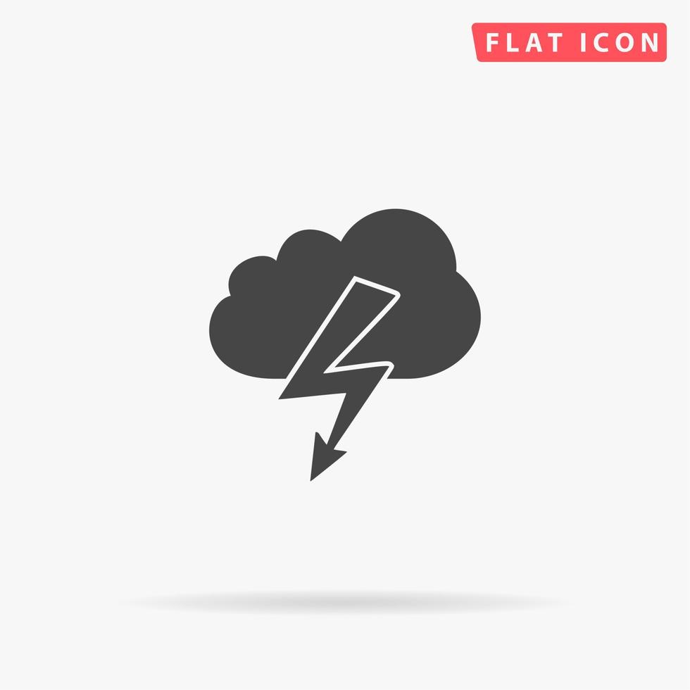 Cloud lightning. Simple flat black symbol with shadow on white background. Vector illustration pictogram