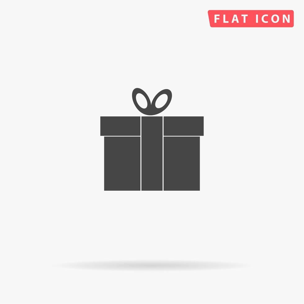 Gift box. Simple flat black symbol with shadow on white background. Vector illustration pictogram