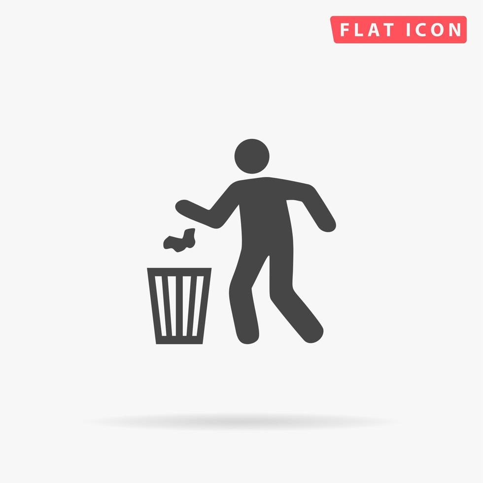 Bin and man. Simple flat black symbol with shadow on white background. Vector illustration pictogram