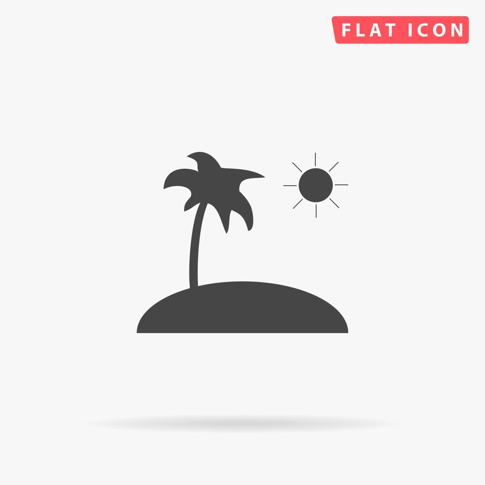 Island and palm. Simple flat black symbol with shadow on white background. Vector illustration pictogram