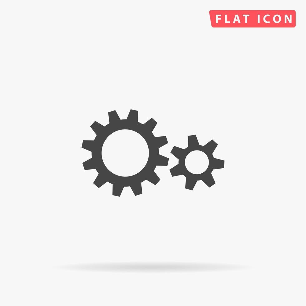 Two gears. Simple flat black symbol with shadow on white background. Vector illustration pictogram