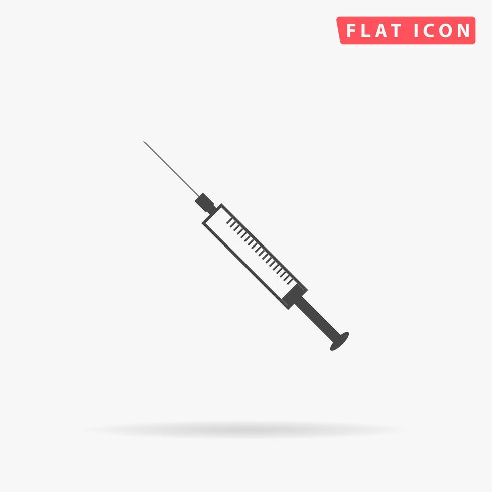 Syringe. Simple flat black symbol with shadow on white background. Vector illustration pictogram