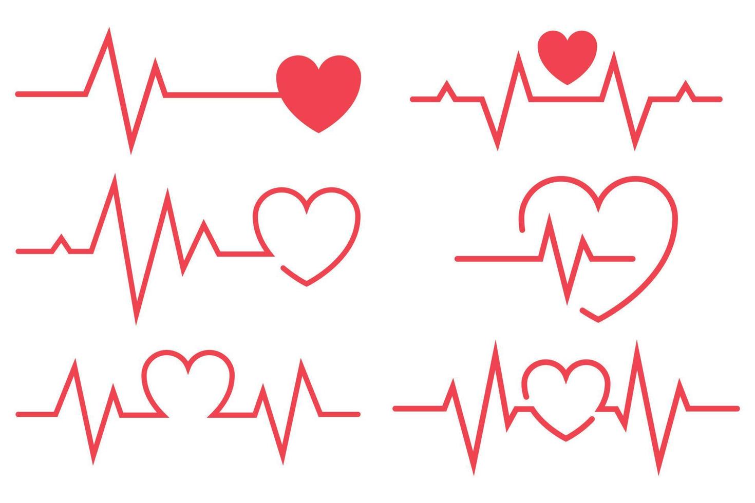 Red Ecg Heartbeat Lines With Hearts Collection vector