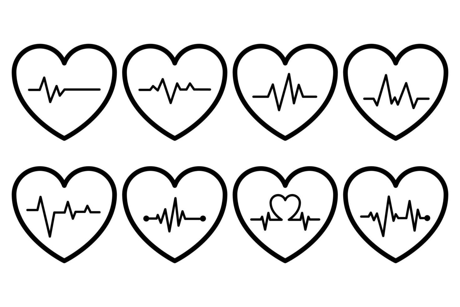 Black Line Hearts With Heartbeats Collection vector