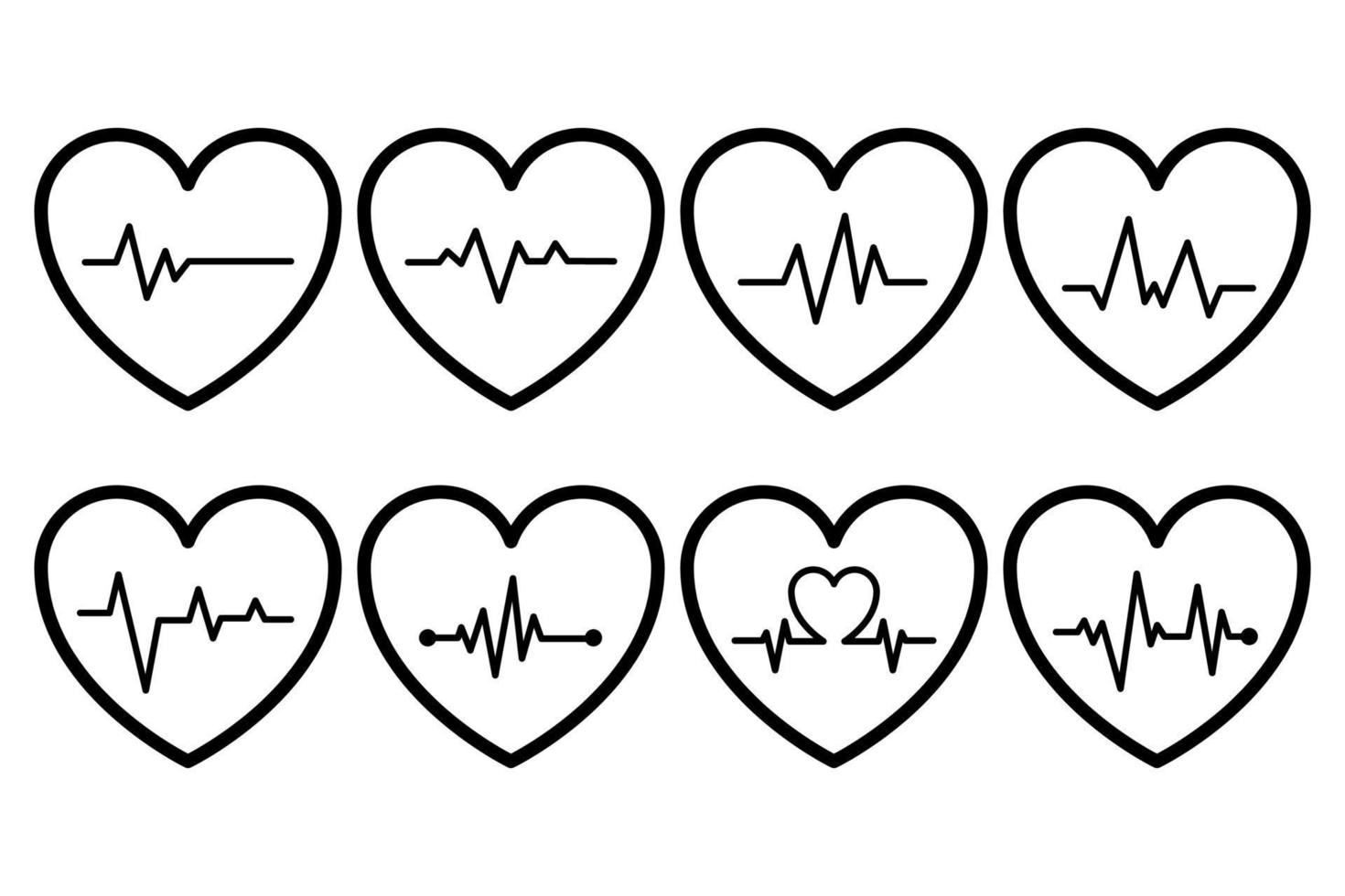 Black Line Hearts With Heartbeats Collection vector