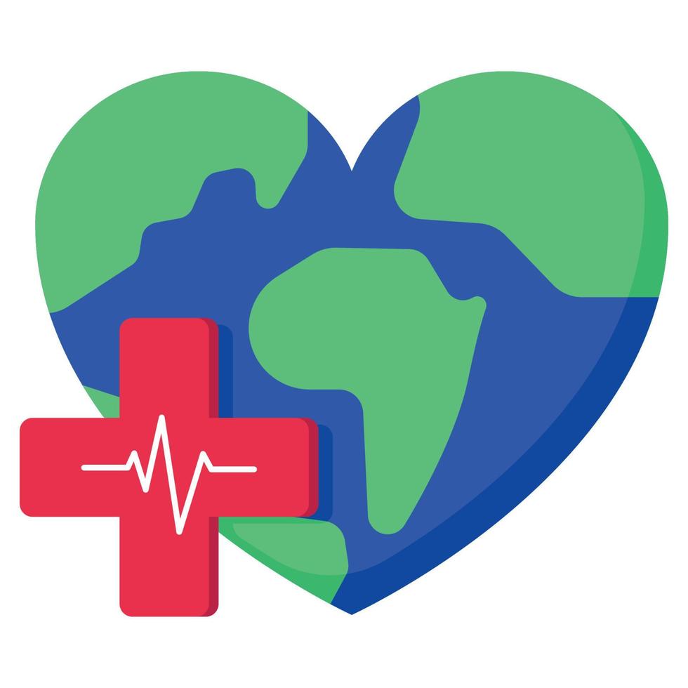 Heart Shaped Earth With Plus And Ecg Line vector