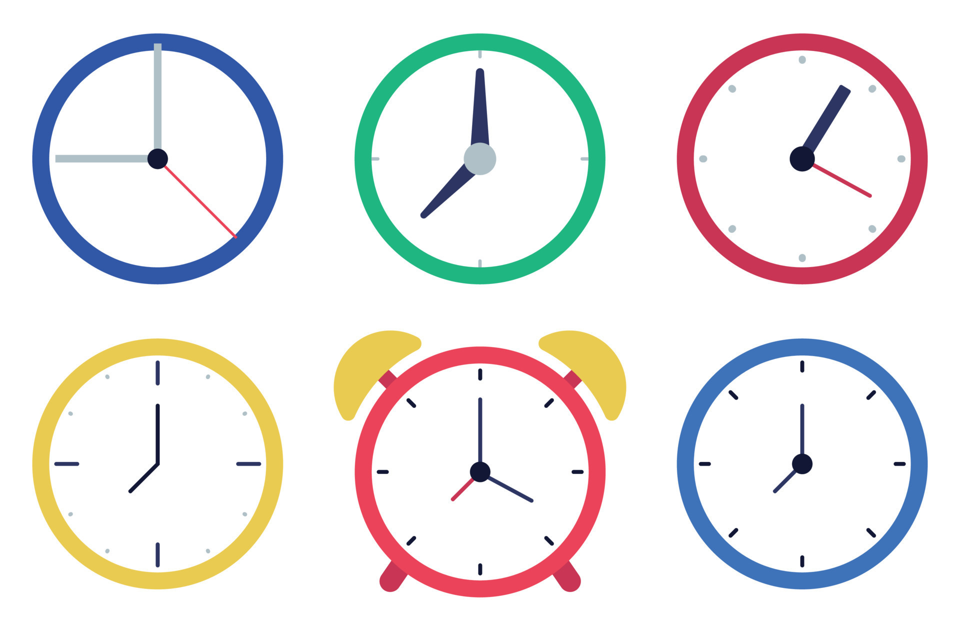 Set Of Six Different Clocks 18881918 Vector Art at Vecteezy